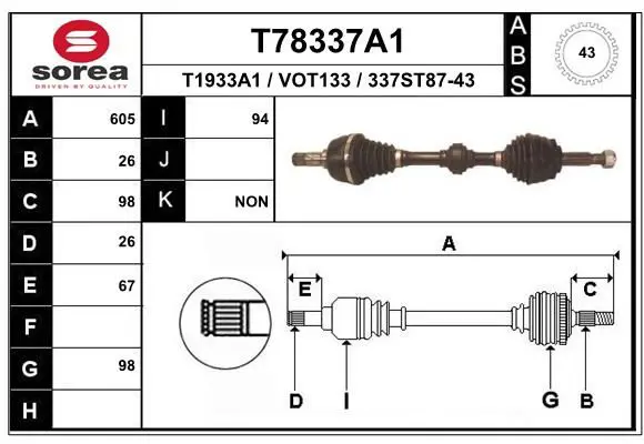 Handler.Part Drive shaft EAI T78337A1 1