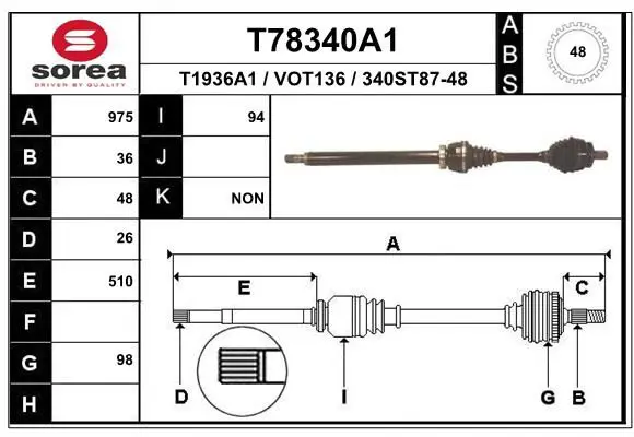 Handler.Part Drive shaft EAI T78340A1 1