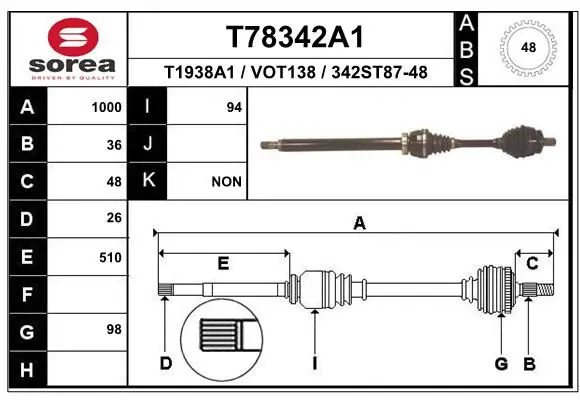 Handler.Part Drive shaft EAI T78342A1 1