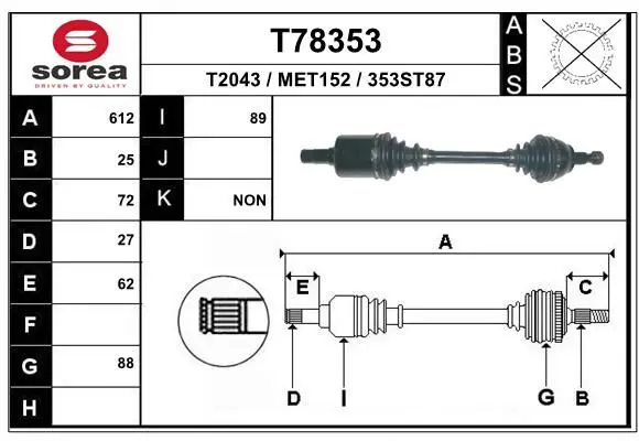 Handler.Part Drive shaft EAI T78353 1