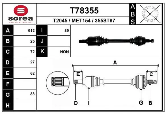 Handler.Part Drive shaft EAI T78355 1