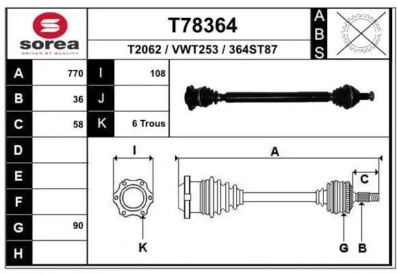 Handler.Part Drive shaft EAI T78364 1