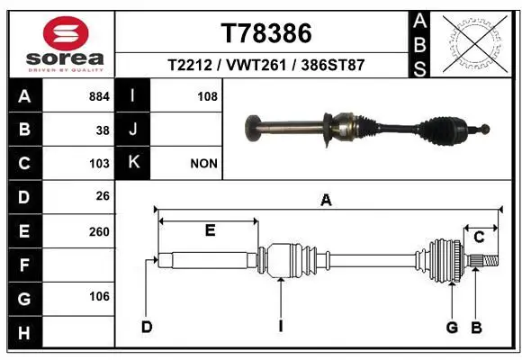 Handler.Part Drive shaft EAI T78386 1