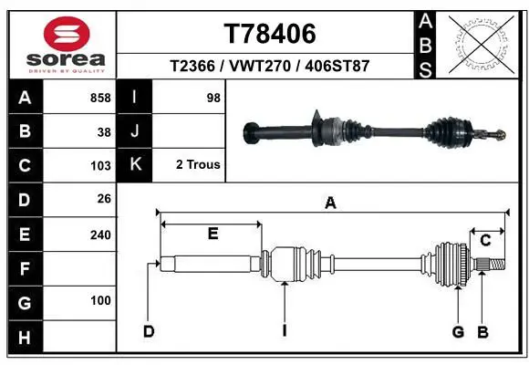 Handler.Part Drive shaft EAI T78406 1