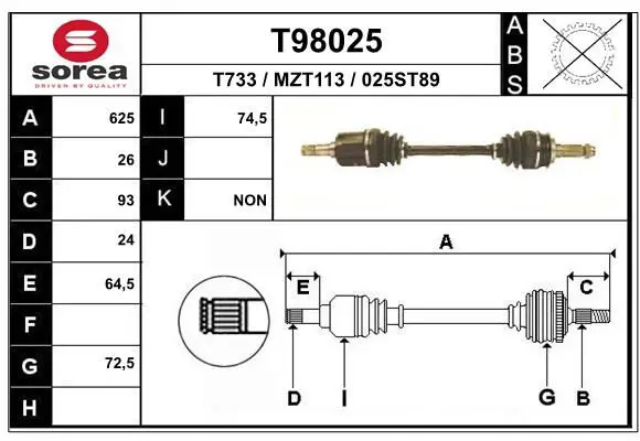 Handler.Part Drive shaft EAI T98025 1