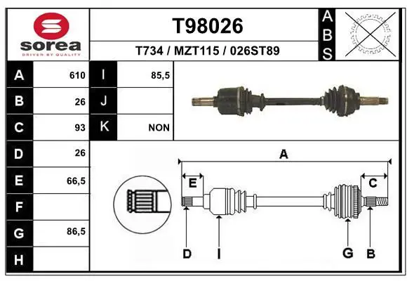 Handler.Part Drive shaft EAI T98026 1