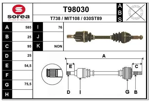 Handler.Part Drive shaft EAI T98030 1