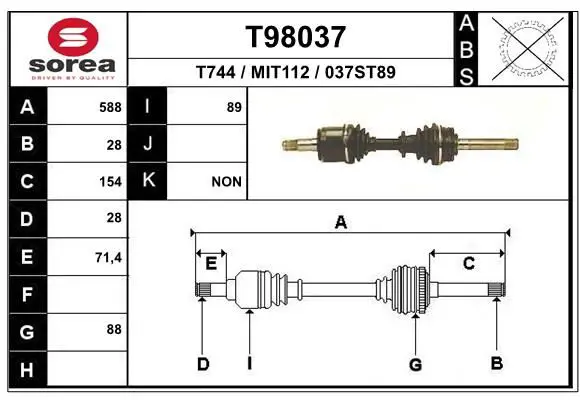 Handler.Part Drive shaft EAI T98037 1