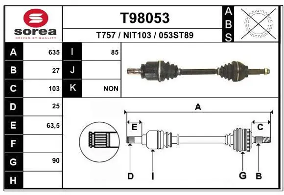 Handler.Part Drive shaft EAI T98053 1