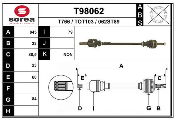 Handler.Part Drive shaft EAI T98062 1