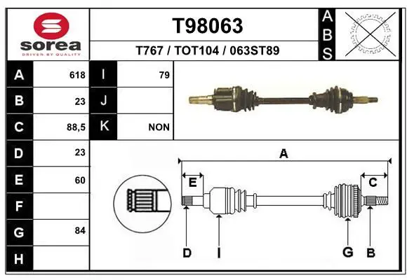 Handler.Part Drive shaft EAI T98063 1