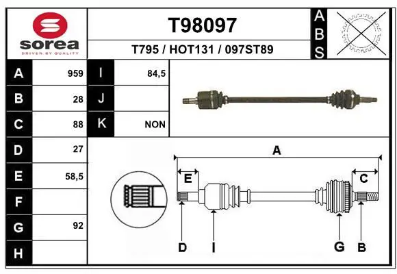 Handler.Part Drive shaft EAI T98097 1