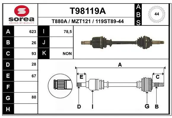 Handler.Part Drive shaft EAI T98119A 1