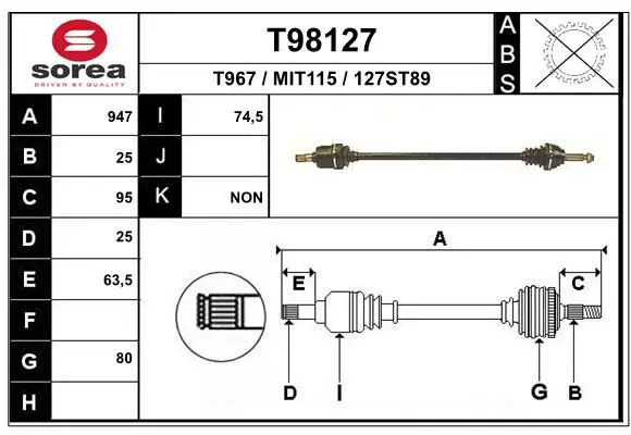 Handler.Part Drive shaft EAI T98127 1