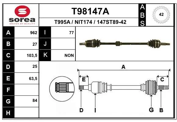 Handler.Part Drive shaft EAI T98147A 1