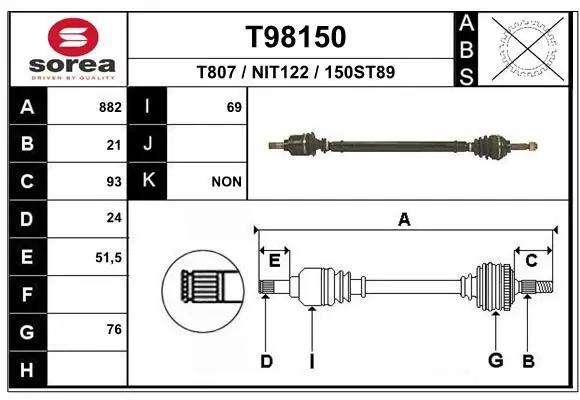 Handler.Part Drive shaft EAI T98150 1