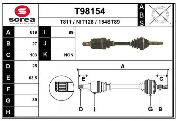 Handler.Part Drive shaft EAI T98154 1