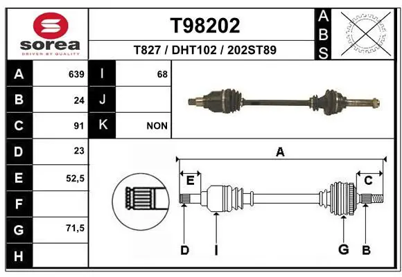 Handler.Part Drive shaft EAI T98202 1