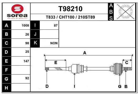 Handler.Part Drive shaft EAI T98210 1