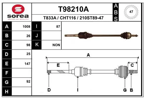 Handler.Part Drive shaft EAI T98210A 1