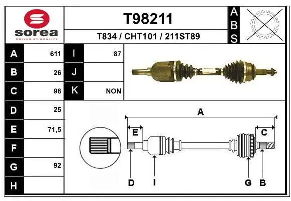 Handler.Part Drive shaft EAI T98211 1