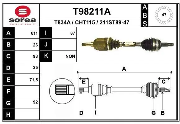 Handler.Part Drive shaft EAI T98211A 1