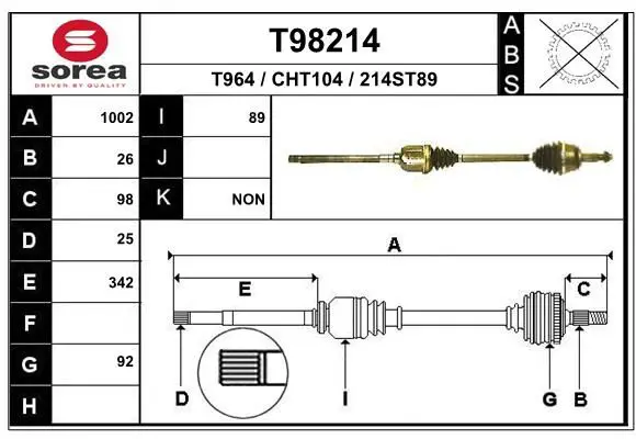 Handler.Part Drive shaft EAI T98214 1