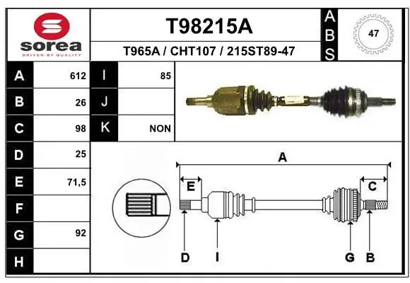 Handler.Part Drive shaft EAI T98215A 1