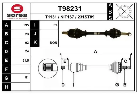 Handler.Part Drive shaft EAI T98231 1