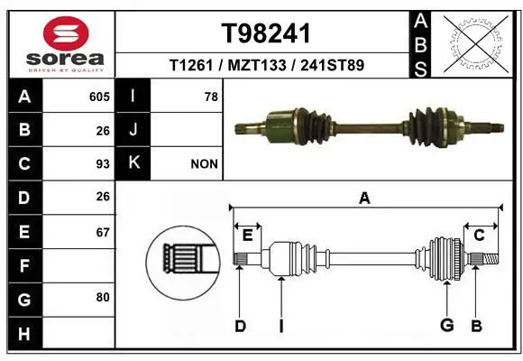 Handler.Part Drive shaft EAI T98241 1