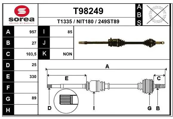 Handler.Part Drive shaft EAI T98249 1