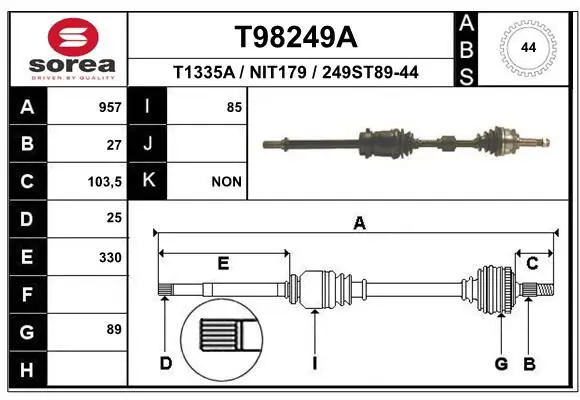 Handler.Part Drive shaft EAI T98249A 1