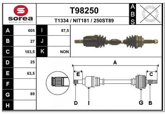 Handler.Part Drive shaft EAI T98250 1