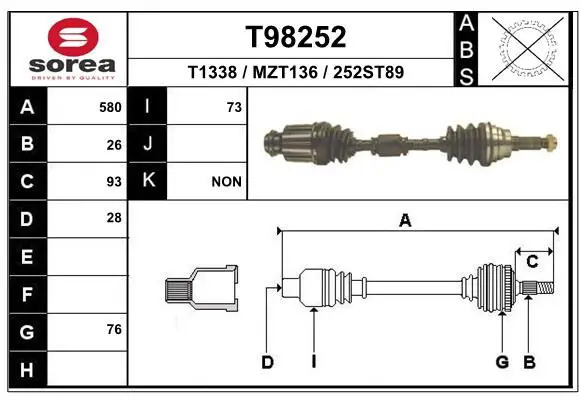 Handler.Part Drive shaft EAI T98252 1