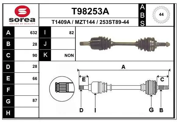 Handler.Part Drive shaft EAI T98253A 1