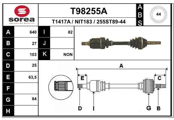 Handler.Part Drive shaft EAI T98255A 1