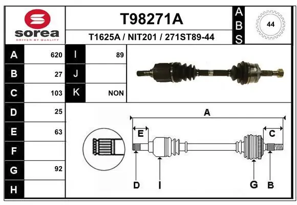 Handler.Part Drive shaft EAI T98271A 1