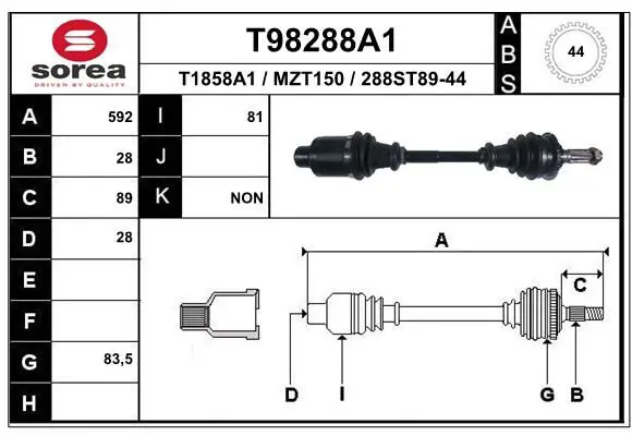 Handler.Part Drive shaft EAI T98288A1 1