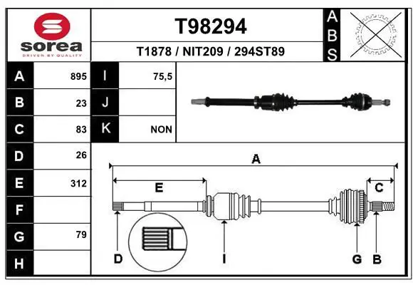 Handler.Part Drive shaft EAI T98294 1