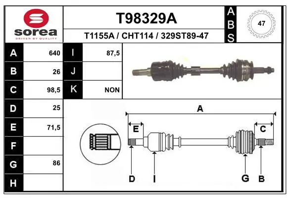 Handler.Part Drive shaft EAI T98329A 1