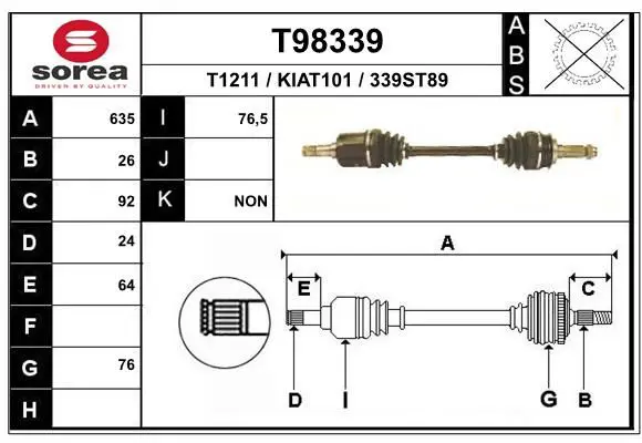 Handler.Part Drive shaft EAI T98339 1