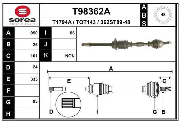 Handler.Part Drive shaft EAI T98362A 1