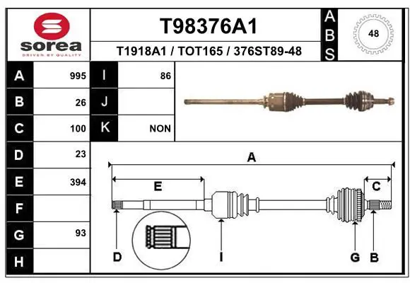 Handler.Part Drive shaft EAI T98376A1 1