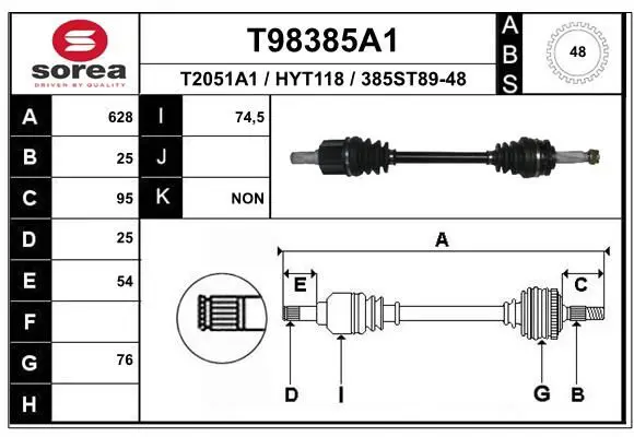 Handler.Part Drive shaft EAI T98385A1 1