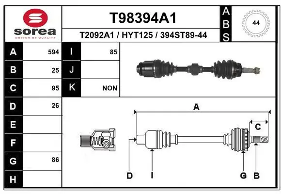 Handler.Part Drive shaft EAI T98394A1 1