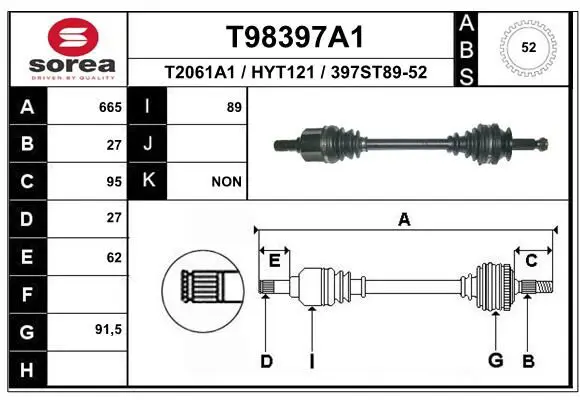 Handler.Part Drive shaft EAI T98397A1 1