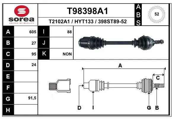 Handler.Part Drive shaft EAI T98398A1 1