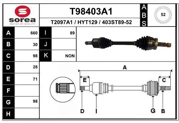 Handler.Part Drive shaft EAI T98403A1 1