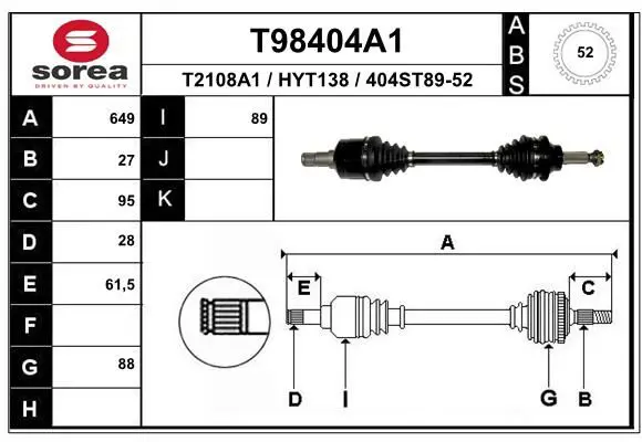 Handler.Part Drive shaft EAI T98404A1 1