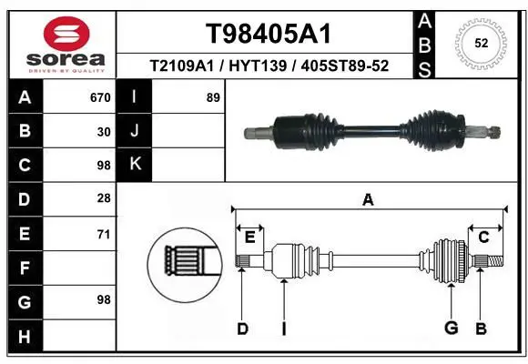 Handler.Part Drive shaft EAI T98405A1 1